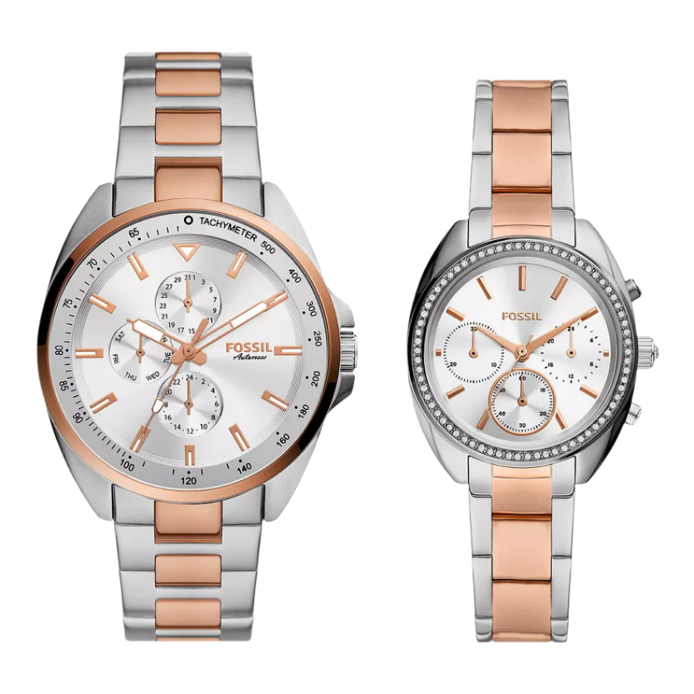 Cặp Đông Hồ Fossil Multifunction Two-Tone Stainless Steel