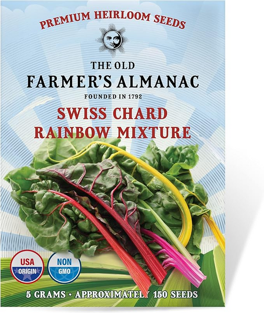 Hạt giống cải cầu vồng Thụy Sỹ The Old Farmer's Almanac Heirloom Swiss Chard Seeds (Rainbow Mixture) 120 hạt