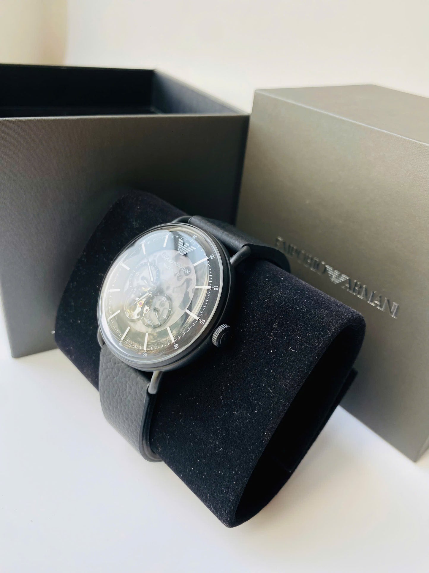 Đồng Hồ Nam Emporio Armani Aviator Automatic Black Skeleton Dial