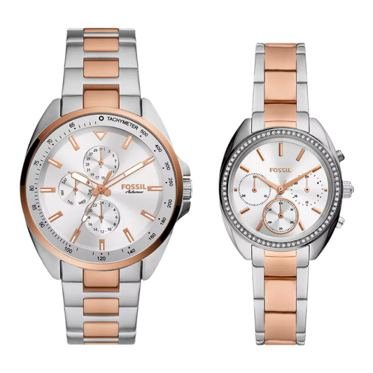Cặp Đông Hồ Fossil Multifunction Two-Tone Stainless Steel