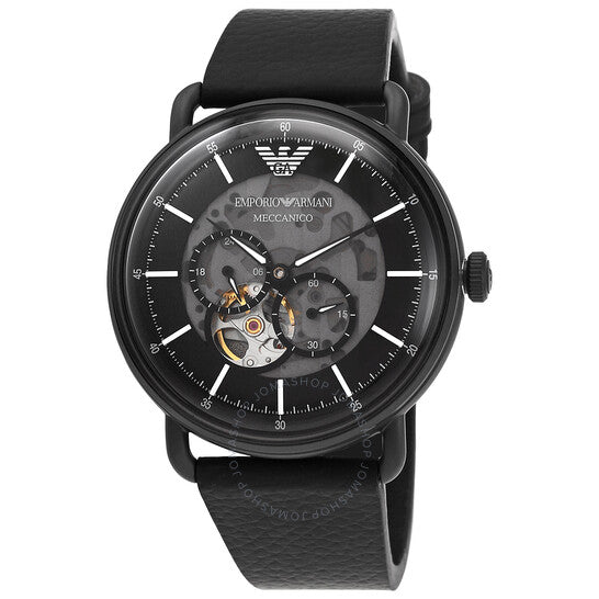 Đồng Hồ Nam Emporio Armani Aviator Automatic Black Skeleton Dial