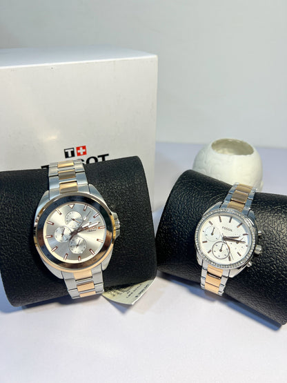 Cặp Đông Hồ Fossil Multifunction Two-Tone Stainless Steel