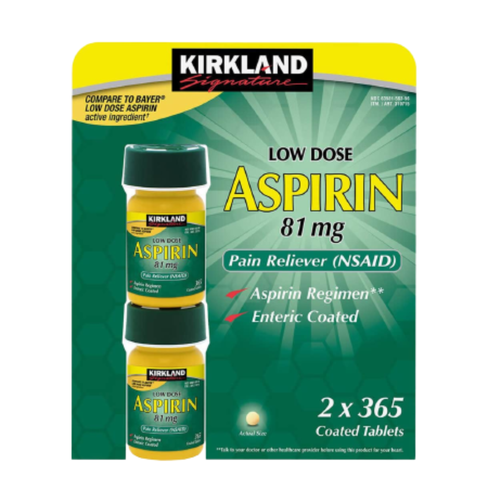 Viên uống bảo vệ tim mạch, ngừa đột quỵ Kirkland Low Dose Aspirin 81mg 2x 365 viên