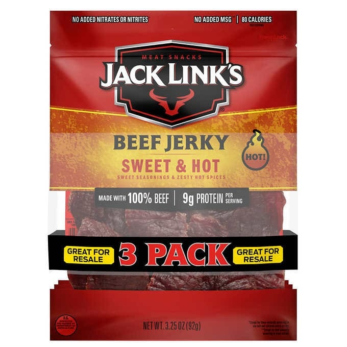 Khô bò vị ngọt và cay nóng Jack Link's Beef Jerky, Sweet and Hot 3 gói ~ 92g