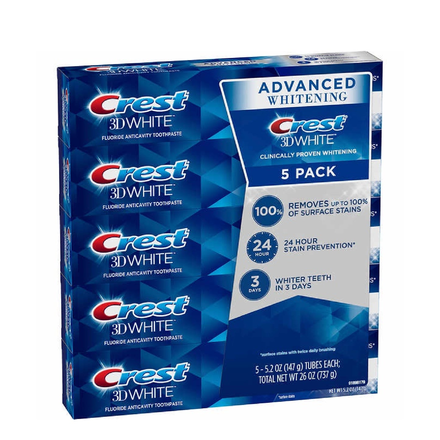 Lốc Kem Đánh Răng Crest 3D White Advanced Whitening 5 Tuýp