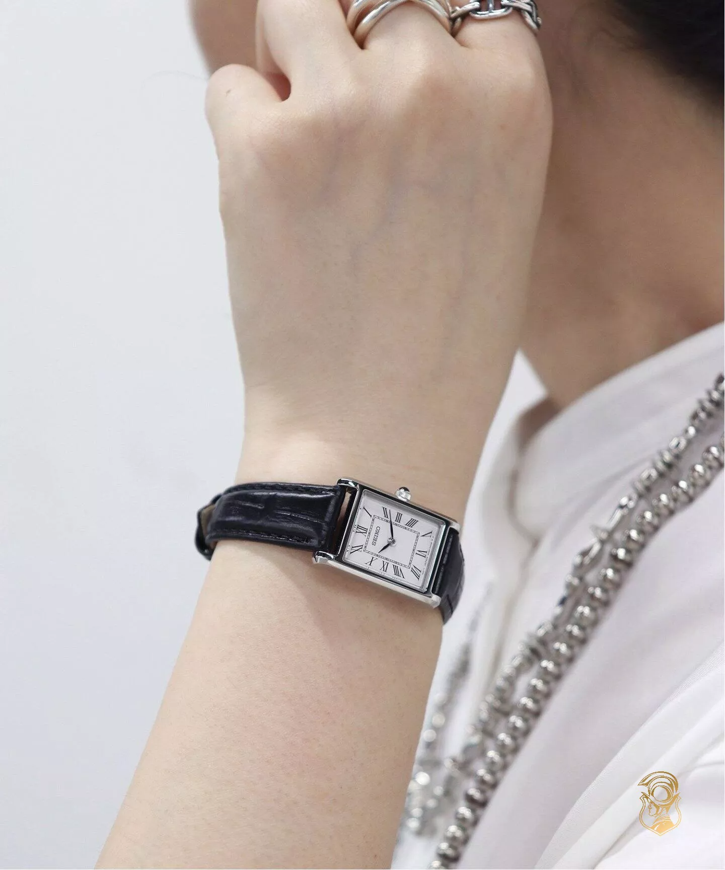 Cặp đồng hồ Seiko White Dial Black Leather