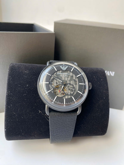Đồng Hồ Nam Emporio Armani Aviator Automatic Black Skeleton Dial
