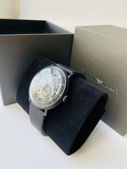 Đồng Hồ Nam Emporio Armani Aviator Automatic Black Skeleton Dial