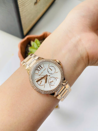 Đồng Hồ Nữ MK Camille Mặt Trắng Pha Lê