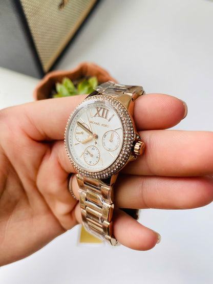 Đồng Hồ Nữ MK Camille Mặt Trắng Pha Lê