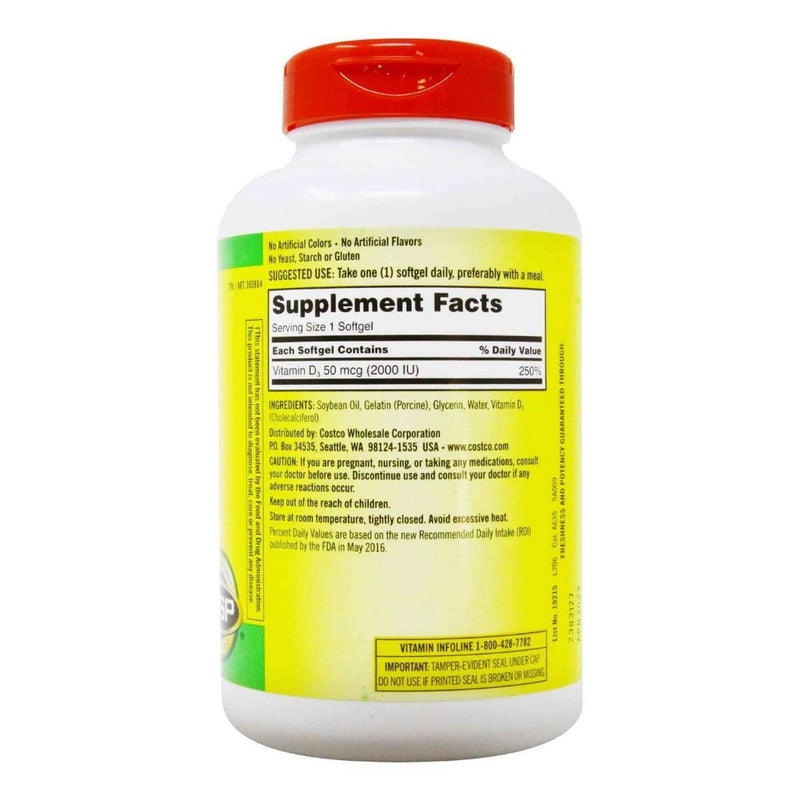 Viên uống Vitamin D3 Kirkland Extra Strength D3 50mcg của Mỹ