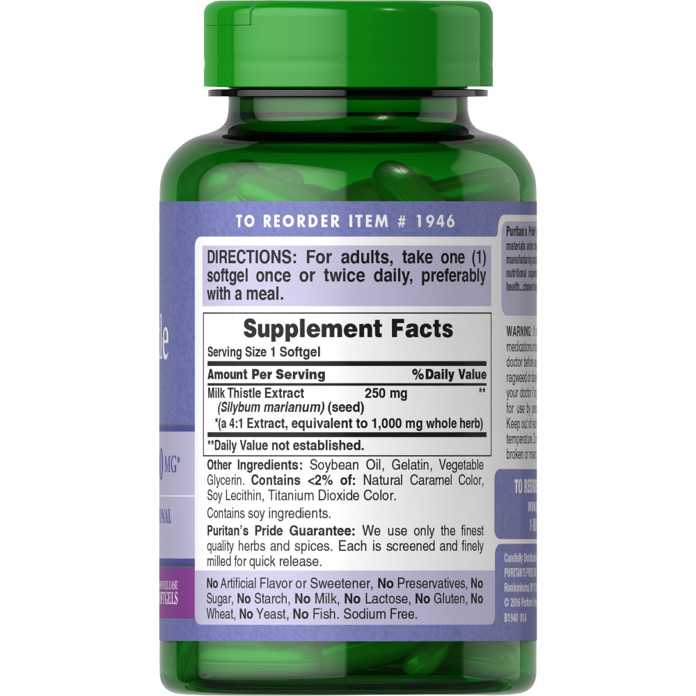 Thuốc Bổ Gan Milk Thistle Extract Puritan’s Pride 1000mg (180v) - Hàng Mỹ